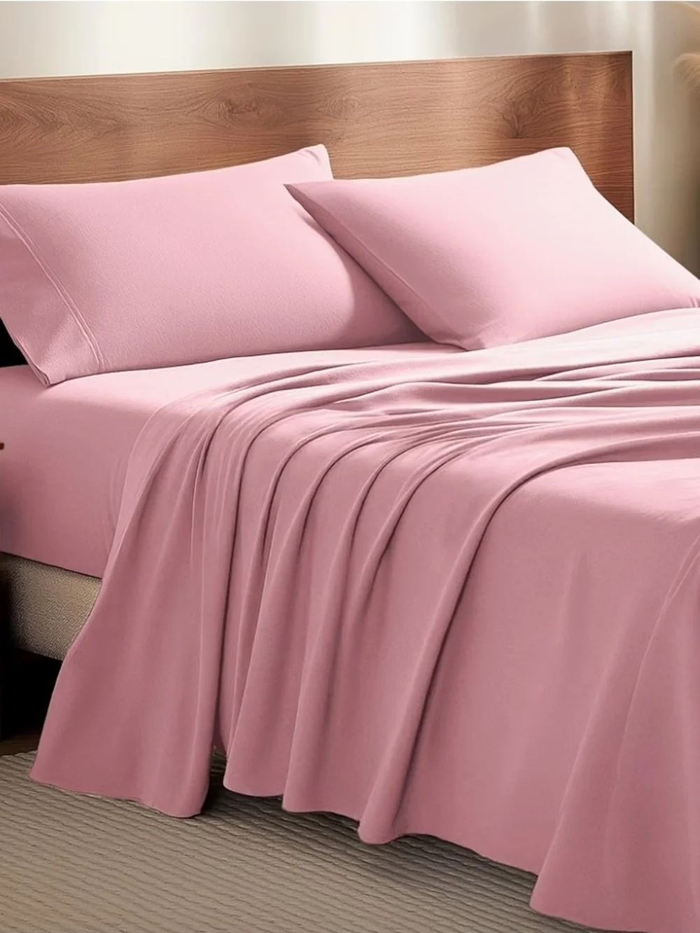 Bare Flannel Soft Pink Bed Sheet Set Queen